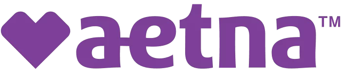 The image shows the Aetna logo with a stylized purple heart followed by the word aetna in lowercase letters, also in purple.