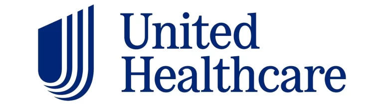 Logo of United Healthcare featuring a stylized blue shield with five curved lines on the left, and the words United Healthcare in blue text on the right.